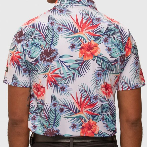 WAGGLE Tropic Breeze Hawaiian Stretch Golf Polo Shirt - Size L - Picture 2 of 14